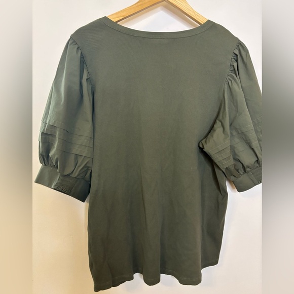 Chicos Olive Green Mixed Media Puff Sleeve Top - Picture 5 of 5